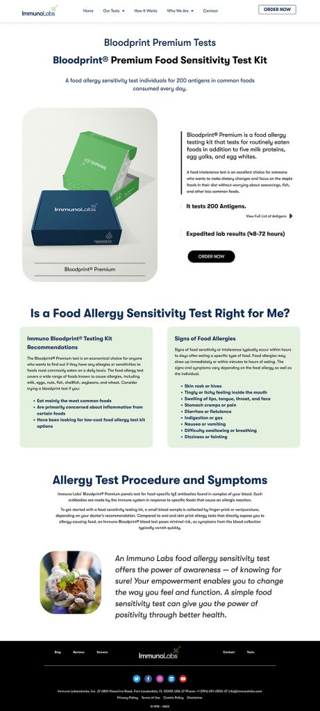Immuno Labs Premium Tests Page